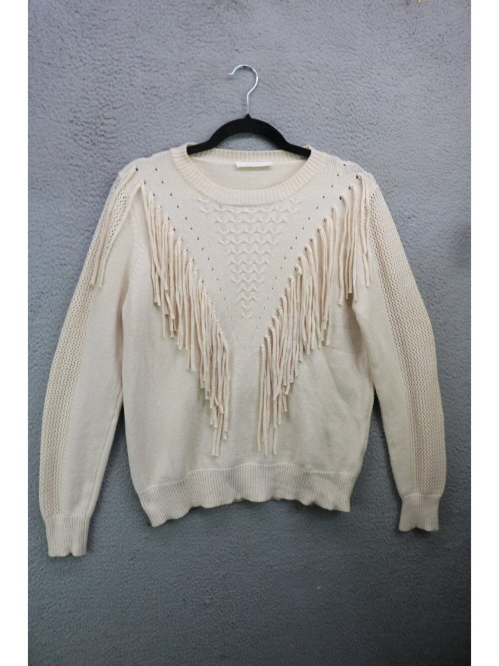 Mapcie Ivory Fringed Sweater-Size Small-Soft-Minimalist-Cottagecore